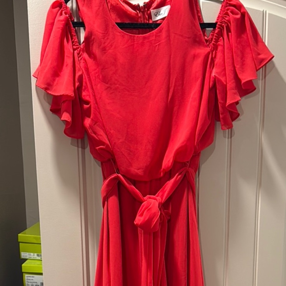 Red Cold Shoulder Dress with Belt